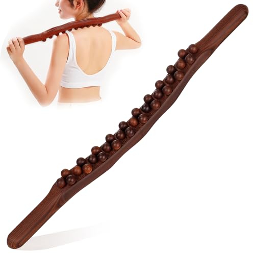 Guasha Wood Massage Stick Tools,31 Beads Back Massage Roller Stick,Lymphatic Drainage Massager for Body Shaping (31beads)
