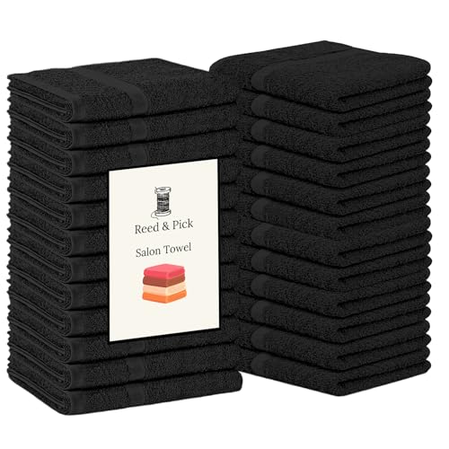 Reed&Pick 24 Pack Black Hand Towels 100% Cotton Spa Towels 16x26 inches Highly Absorbable Facial, Gym, Hair and Face Towels in Bulk - color: Black, size: 16x27 Pack of 24