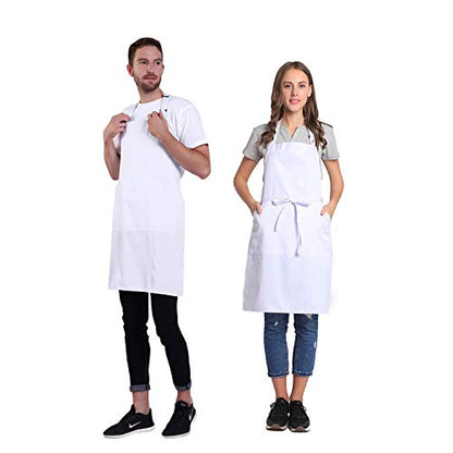 BIGHAS Adjustable Bib Apron with Long Ties for Women Men 18 Colors Chef Kitchen Cooking - color: White