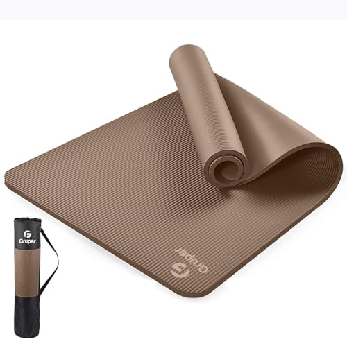 Gruper Yoga Mat Non Slip NBR Extra Thick Yoga Mat, 72"L x 32"/24"W x 0.6"/0.4"TH (185cm x 80cm/61cm x 15mm/10mm), Anti-Tear Exercise Mat with Carrying Strap and Bag, Workout Mats for Yoga, Pilates - color: Brown, size: 72 x 24 x 0.4 inches