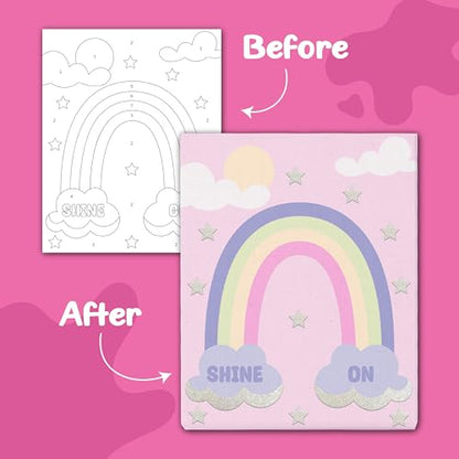 jackinthebox Paint by Numbers Unicorn Craft Activity for Girls for Ages 6–9 | Easy paint-by-number activity with 8X10 inch 3 unicorn canvas design,art & craft painting kit Gift for creative kids ages 6-9