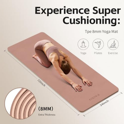 PAIDU Yoga Mat 8mm TPE Non‑Slip Fitness Mat with Strap for Home Workouts - color: 브라운&살구