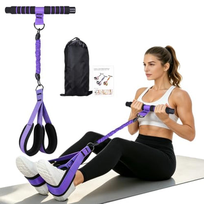 Resistance Bands with Bar Handle and Foot Straps, Home Gym Workout Exercise Band - color: Purple
