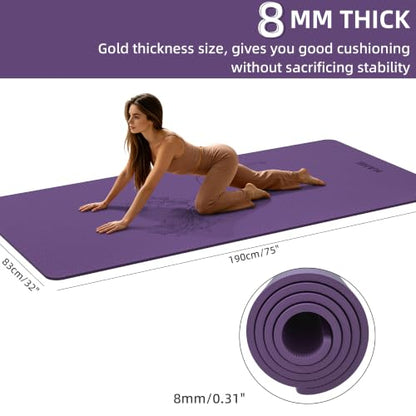 HAHE Extra Wide Yoga Mat, 75"x 32" POE Deer Print Exercise & Fitness Mat | 8mm Thick Large Yoga Mats for Men & Women, Pilates Mat for Home Workout, Non Slip Exercise Mats with Carry Strap - color: grape purple