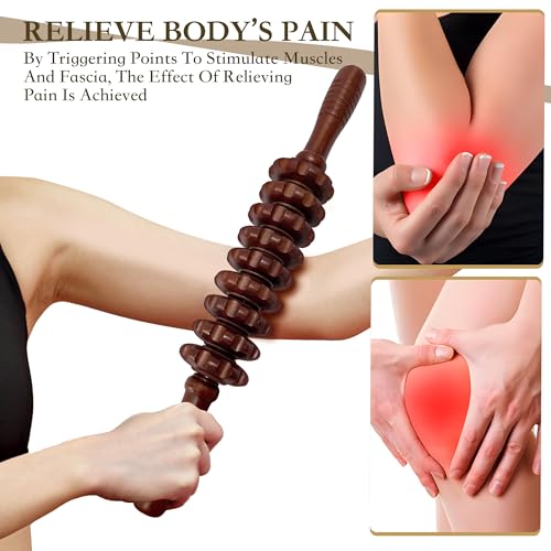 Manual Wood Therapy Massage Stick, Wooden Cellulite Muscle Roller for Legs - color: Brown