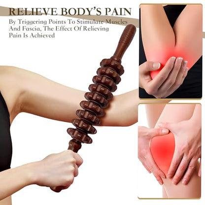 Manual Wood Therapy Massage Stick, Wooden Cellulite Muscle Roller for Legs - color: Brown
