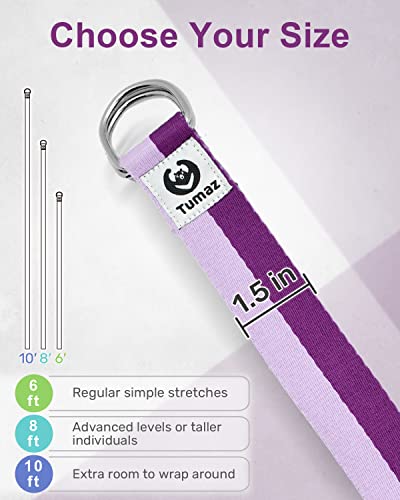 Tumaz Yoga Strap for Stretching with Adjustable D-Ring, 6/8/10 ft - color: 05. Purple Match, size: 6 Feet