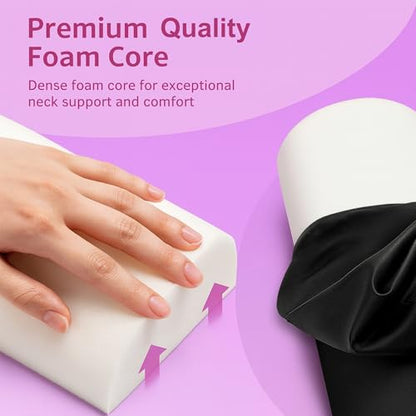 Half-Round Bolster Pillow for Massage and Yoga, High-Density Support Cushion for Neck, Knees, Back & Ankles, Black, 17.8''L x 8''W x 4.7''H