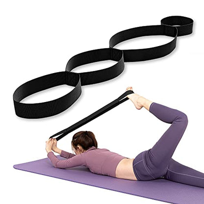 Yoga Stretching Strap for Physical Therapy, Stretch Strap for Home Workout, Exercise, Pilates and Gymnastics, Stretch Strap with 4 Loops, Non-Elastic Hamstring Stretch Strap for Women & Men