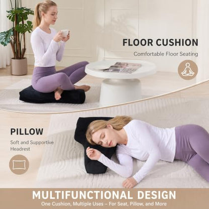 T-Shape Meditation Cushion, Ergonomic Zafu Yoga Floor Pillow with Buckwheat Hull Fill, Removable Washable Cover,For Mindfulness, Yoga, and Deep Relaxation(black) - color: Black