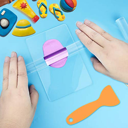 5 Pieces Polymer Clay DIY Tool, Marrywindix Acrylic Clay Roller with Acrylic Sheet Backing Board Plastic Scraper Assisted Shovel Rubber Clay Tools Molds for Shaping and Sculpturing Modelling