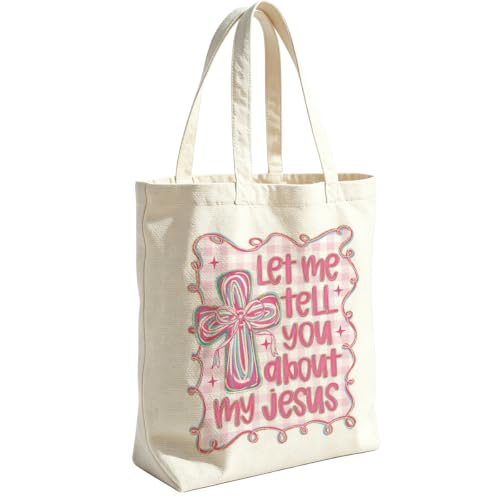 VICBOU Western Cow Skull Canvas Tote Bag for Women Girls, Cowgirl Shoulder Bag with Pocket for Beach Shopping Work - color: Jesuscross