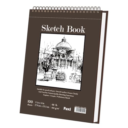 Fuxi Sketch Book 11" x 14", Large Drawing Pad Paper, 100 Sheets_68lb/100gsm | Top Spiral-Bound Sketchbook, Large Sketch Pads for Drawing, Sketching, Illustration, Art Class Students - color: Brown, size: 11" x 14" (Pack of 1)
