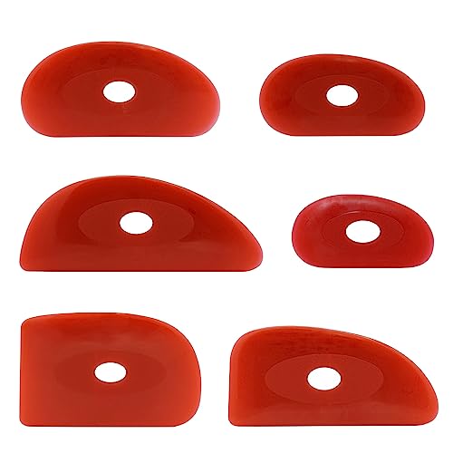 Creative Hobbies Pack of 6 Red Soft Silicone Pottery Ribs (Shapes 0-5) | Ultimate Ceramic Sculpting Tools Set for Smooth Finishing and Removing Finger Marks - color: All 6