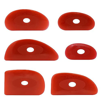 Creative Hobbies Pack of 6 Red Soft Silicone Pottery Ribs (Shapes 0-5) | Ultimate Ceramic Sculpting Tools Set for Smooth Finishing and Removing Finger Marks - color: All 6