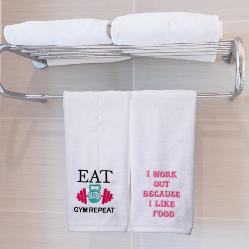 Hahafelt 6 Pcs Funny Novelty Fitness Gym Embroidered Towels with Quotes Pink Cotton Fitness Sweat Towels Personal Trainer Workout Gifts for Women Yoga Bodybuilding Lovers Gift