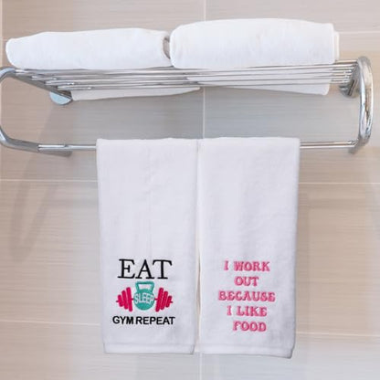 Hahafelt 6 Pcs Funny Novelty Fitness Gym Embroidered Towels with Quotes Pink Cotton Fitness Sweat Towels Personal Trainer Workout Gifts for Women Yoga Bodybuilding Lovers Gift