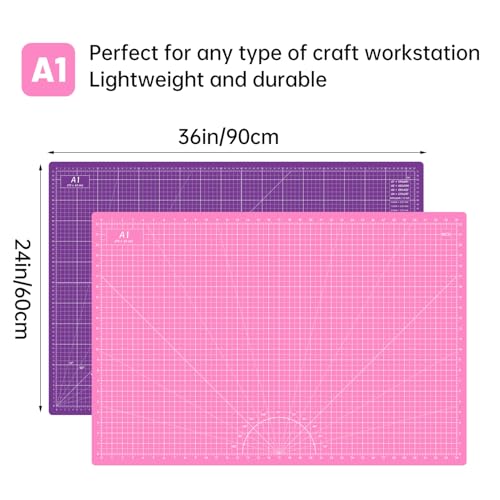 Headley Tools Thickened 24 x 36 Inch Self Healing Sewing Cutting Mat, A1 Rotary Cutting Sewing Mat for Crafts, Double Sided 5-Ply Table Cutting Board for Fabric Quilting Leather Hobby, (Pink/Purple) - color: pink/purple, size: 36"L x 24"W