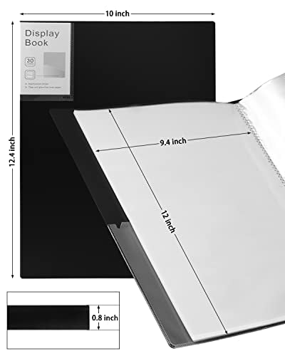 Portfolio Folder for Artwork Art Portfolio Binder 2 Packs 9"x12" Demo Book Black Portfolio Folder with Protective Film Binder with Plastic Sleeve 30 Pockets 60 Page Capacity - size: 9"x12"