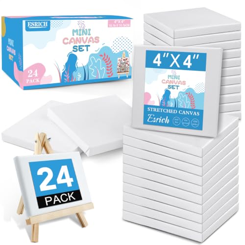 ESRICH Mini Canvases for Painting,4x4In Canvas in Bulk 24Pack, 2/5In Profile Small Square Canvas, Blank Canvases are Great for School Projects and Kids Birthday Parties, Home Decor Project. - size: 4x4in-24 Packs