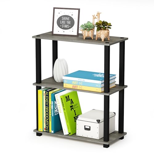 Furinno TURN-S-TUBE Storage Shelves, 3-Tier Book Shelf, Corner Shelf, Toolless Open Shelves, for Organization and Storage, Living Room, Garage, Home Office, French Oak - color: French Oak Grey/Black, size: 3-Tier Square Tube