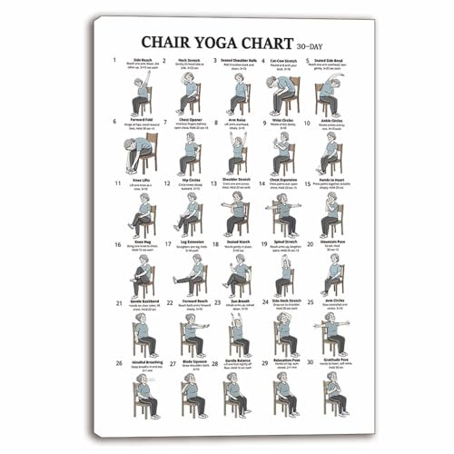 Chair Yoga Chart Poster Framed Print Seated Exercises for Seniors and Beginners Canvas Wall Art Yoga Room Gym Living Room Bedroom Decor 12x18 Inch A - color: Wrapped Canvas-A, size: 18"L x 12"W