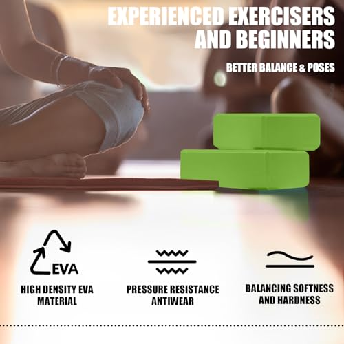 Septo 2 Pcs Yoga Blocks, 9x6x3 Inch Foam Blocks for Pilates - color: Green