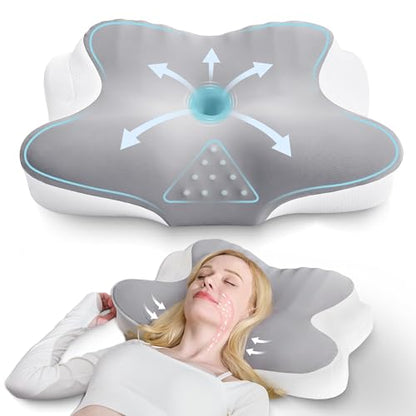 BDEUS Ergonomic Cervical Neck Pillow for Sleeping – Memory Foam Pillow with Massage Nodes for Neck Pain Relief, Side Sleeper & Back Support, CertiPUR-US Certified, Grey
