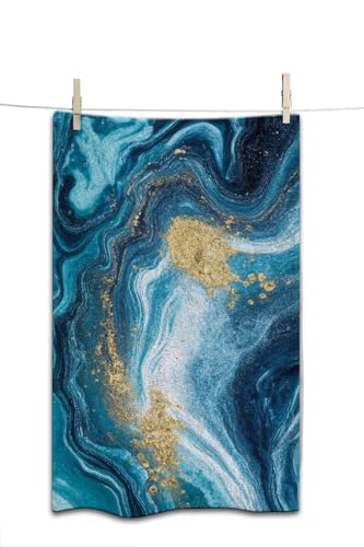Ocean Art Marble Waves Gold Beach Towel Natural Swirls Ripples Agate Blue Face Towels Suit Travel Sports Pool Swimming Bath Camping Spa Gym Yoga,15x30 Inch - color: Ocean Art Marble Waves Gold