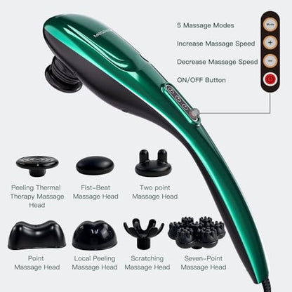 MEGAWISE Handheld Deep Tissue Neck Back Electric Massager for Shoulder, Waist, Leg, 3700 RPM Powerful Motor (Green) - color: Green