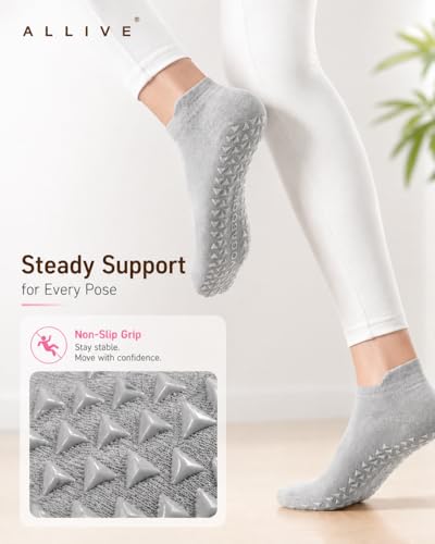 ALLIVE Pilates Socks with Grips for Women, Bamboo Breathable Non Slip Socks for Yoga, Barre, Studio, and Home Use - color: 6pairs 2black2grey2pink