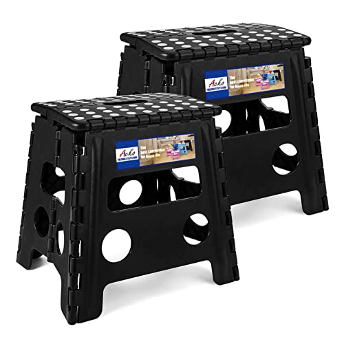 ACKO 13 Inch Folding Step Stools, 2 Pack, 300 lbs, Black | Collapsible Step Stools for Adults with Handles, Non-Slip and Space-Saving, for Kitchen, Bathroom, Bedroom and Closet - color: Black, size: 13 Inch-2 Pack
