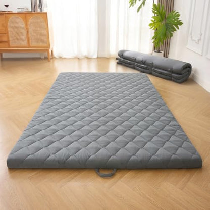 DOWNSTORIA Japanese Floor Mattress, Futon Mattress Roll Up Tatami Mat with Handle,Twin Size, Grey(39x75)