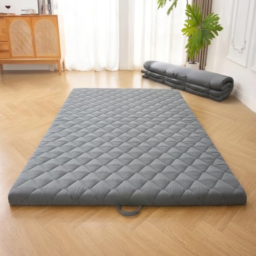 DOWNSTORIA Japanese Floor Mattress, Futon Mattress Roll Up Tatami Mat with Handle,Twin Size, Grey(39x75)