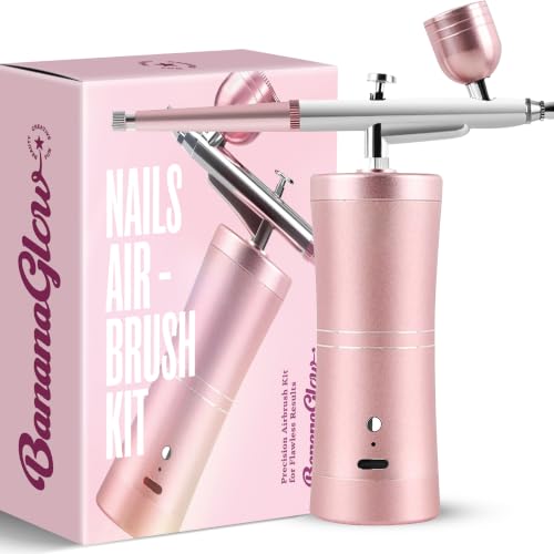 Airbrush for Nails Kit – Portable Cordless Rechargeable Professional Nail Art Airbrush Kit with Stencils & Cleaning Tools for Artists and Technicians - color: Glossy Pink