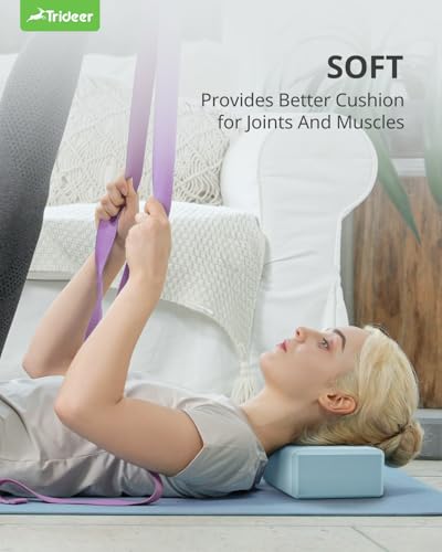 Trideer Yoga Blocks 2 Pack, Soft Non-Slip Foam Blocks with Beveled Edges for Alignment and Stretching in Yoga, Pilates, and Dance - Supportive, Lightweight, Odor Resistant, Latex-Free - color: Light Blue-2 Pack