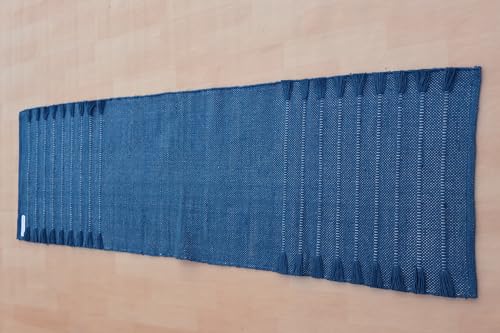 Jaipur Art & Rugs Cotton Yoga Rug - Eco-Friendly Hand-Woven Thick Mat (24”x72”x5mm) for Everyday Fitness at Home - Comfortable & Extra-Long - color: Blue