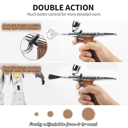 Airbrush Guns for Painting, Double Action Trigger Airbrush Kit with 0.3mm/0.5mm/0.8mm Needles/Nozzle Sets, Replaceable Fluid Cup, Airbrush Spray Set for Painting Nails Cake Tattoo - color: W001-Walnut