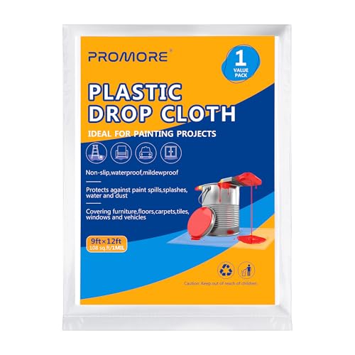 Plastic Drop Cloths, 1Mil Thick, 9x12 Ft, Thickened Painter's Sheeting | Tear-Proof, Waterproof, For Painting, Furniture, Walls, and Floor Protection - size: 1mil-1Pack