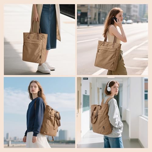 GOLF SUPAGS Foldaway Convertible Tote Backpack Lightweight Nylon Daypack for Women Men City Pack Versatile Backpack for Leisure Travel, Gravel Brown - color: Gravel Brown