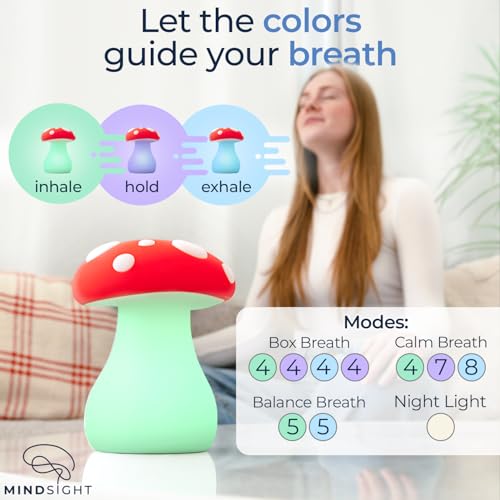 Mindsight 'Breathing Buddha' Guided Visual Meditation Tool for Mindfulness | Slow Your Breathing & Calm Your Mind for Stress & Anxiety Relief | Perfect for Adults & Kids | USB Rechargeable - size: Mushroom