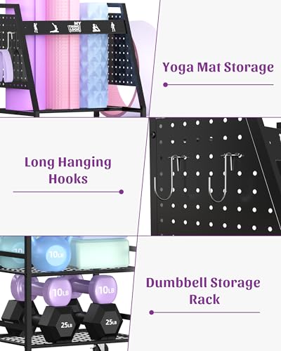 Mythinglogic Home Gym Rack for Dumbbells, Yoga Mats and Workout Equipment - color: New Black