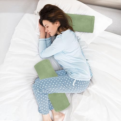 YETTASBIN Sage Green Solid Color Cylinder Round Pillow for Neck Pain Relief, Soft Breathable Bolster Travel Memory Foam Pillow with Removable Washable Cover for Bed Sleeping, Head, Legs and Back