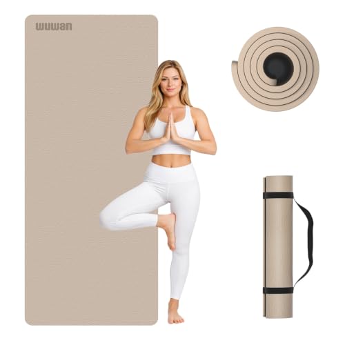 TPE Yoga Mat 72"x26"x0.4" Thick Non Slip Exercise Fitness Mat - color: Brown