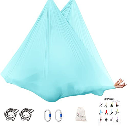 5.5 Yards Aerial Silks Yoga Swing Set - Aerial Yoga Hammock Kit Anti-Gravity Flying for Fitness, Low/Non Stretch Nylon Tricot Fabric Hardware Included for Dance - color: LIGHT BLUE