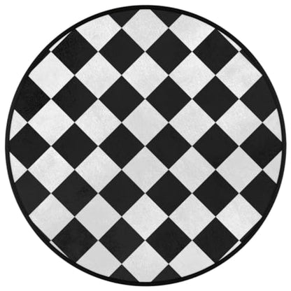 Black White Checkered Round Area Rug 3Ft Grid Circle Carpet Floor Mat - color: Grid, size: 3 ft