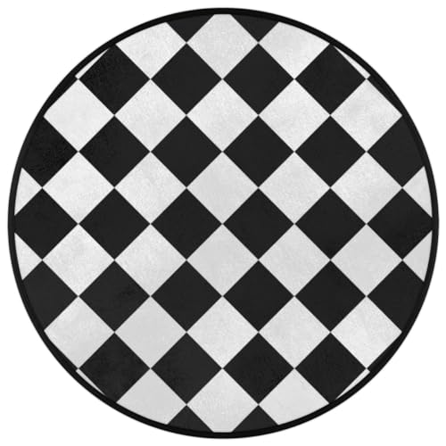 Black White Checkered Round Area Rug 5Ft Grid Circle Carpet Floor Mat - color: Grid, size: 5 ft