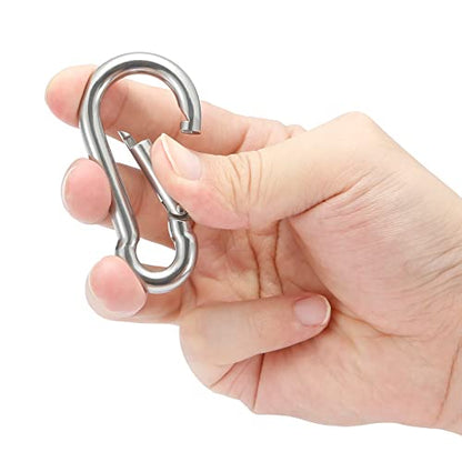 sprookber Stainless Steel Spring Snap Hook Carabiner - 304 Stainless Steel Caribeener Clips, Set of 6 - color: Silver, size: 2.75 Inch