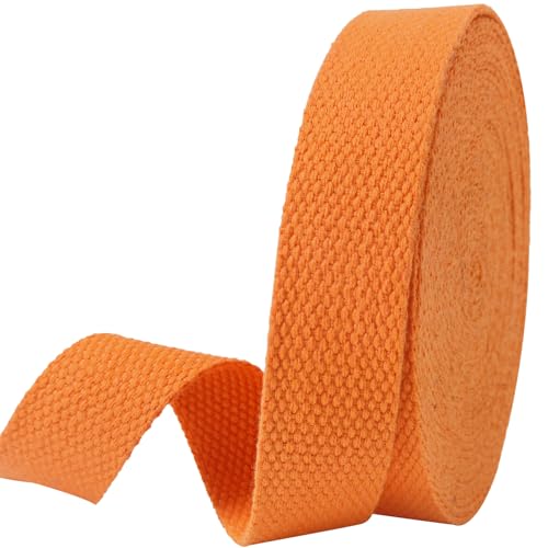 Heavy‑Duty Cotton Webbing Strap 1''x6yds Orange for Bags | 2mm thick webbing for dog collars, backpack, bag handles, apron straps, slings, sewing repairs & DIY craft projects. - color: Orange