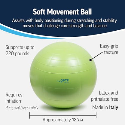 OPTP Soft Movement Ball – Green Inflatable Exercise and Pilates Ball, 12" | For yoga & core stability, soft density inflatable physical therapy ball featuring easy-grip texture, Latex & phthalate free